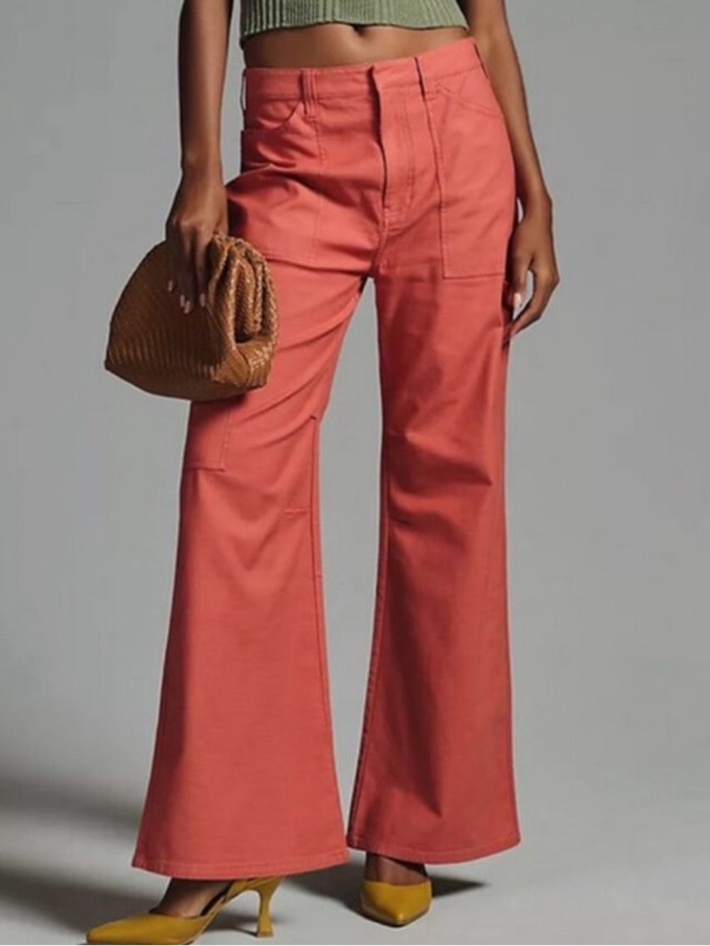 Anthropologie Pilcro Painter Puddle Pants size 25 Coral Pink Wide Leg Flare